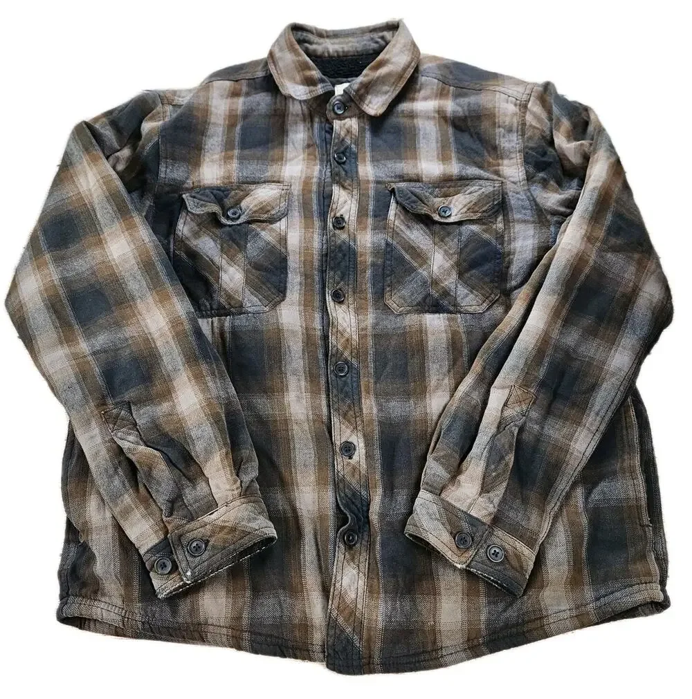 Boston Trader Flannel Jacket With Fleece Lining Men Size Large Brown
